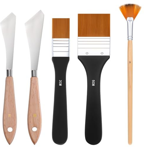 Giantree 5-teiliges Spachtel Acrylmalerei, Malmesser-Set Flachpinsel und Fächerpinsel, Metallmesser Malmesser für Acrylfarben Malmesser Palettenmesser für Acryl Öl Gouache Künstlerbedarf