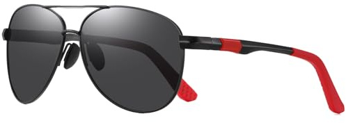 LEDING&BEST Occhiali da Sole Uomo Donna Polarizzati con Protezione UV400 Montatura Metallo Ultraleggera Modello Pilota Vintage Nero Sportivi Aviatore