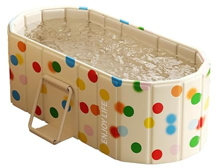 XUDREZ Folding Bathtub Portable Sauna SPA Aromatic Bath for 1-2 People Thickened Interlayer, Freestanding Foldable Without Lid, Folding Bath for Adults Children Ice and Hot Bath 1.5 M / 4.92 Ft, Polka