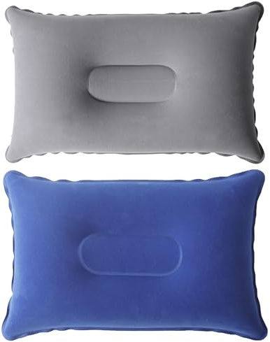 Inflatable Pillow, 2Pcs Blow up Pillow, Ultralight Air Camping Pillows Portable Inflatable Pillow for Camping, for Adults Flocked Surface Cushion Neck Support for Travel Hiking Beach Outdoors Fishing