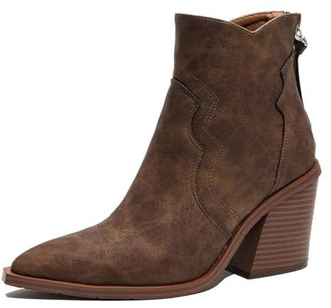 MiaZane Botas Chelsea Mujeres Tacón Block Grueso Punta Afilada Botines Tobillo con Cremallera Trasera para Oficina & Ropa de Noche Transpirable Impermeable,Marrón,40 EU