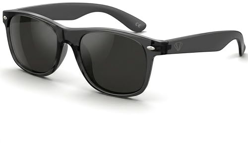 CREYESTAL Occhiali da Sole Polarizzati con Antiriflesso, Stile Iconico e Intramontabile, Nero Traslucido, Leggeri e Comodi, Protezione 100% UV400