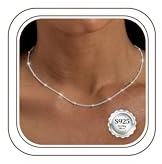 ORAZIO ORAZO Cadena Plata Mujer Collar Plata De Ley 925 Cuentas Collares 0.8 MM Gargantilla Mujer Cadena Plata Regalos Joyería 41/46/51/56/61 CM