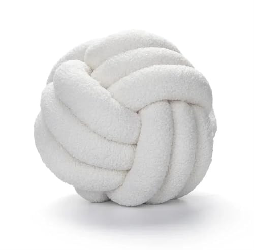 ZUGLQYSX knut boll fylld kudde stil fleece plysch kudde handgjord dekorativ knutna sovkuddar för soffa, soffa (vit, 22 cm)