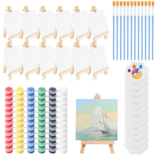 Set di 60 mini cavalletto con tela, set di cornici triangolari, decorazione in legno, accessori da pittura fai da te per principianti e hobby