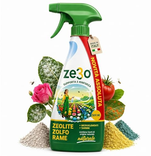 Albagarden ZeRo - Zeolite per Piante + Zolfo + Ossicloruro di Rame - Pronto Uso. Prodotto INNOVATIVO 100% Naturale - Concime e Fertilizzante Per Piante - Prodotto Italiano - 500 ml