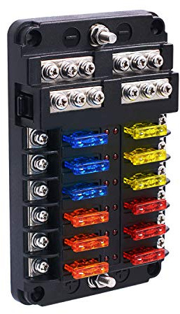 BlueFire 12 Way Blade Fuse Box Fuse Box Holder Standard Circuit Fuse Holder Box Block with LED Light Indication & Protection Cover for Car Boat Marine Trike Car Truck Vehicle SUV Yacht RV