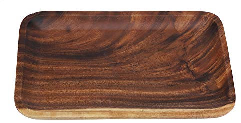 Plateau de Thé en Bois Plateau de Service Rectangulaire Plateau à Sushi Elégant Snacks Salades Desserts Plat de Service en Bois(25 * 17 * 2cm)