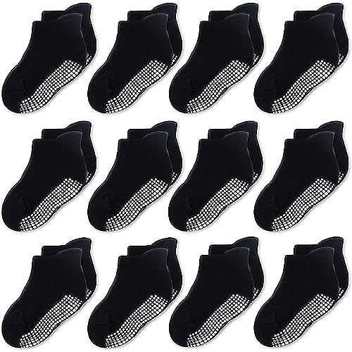 CozyWay Calcetines antideslizantes con pinzas, estilo tobillo para niñas y niños, bebés, niños pequeños, niños, sólido, 12 unidades, 1-3 Años