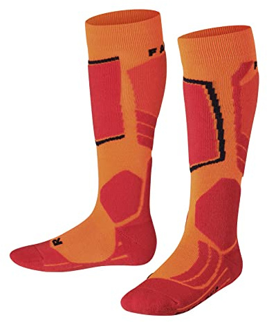 FALKE Unisex Kids SK2 Intermediate K Kh Wool Warm Thick 1 Pair Skiing Socks, Orange Flash 8034, 6-8.5