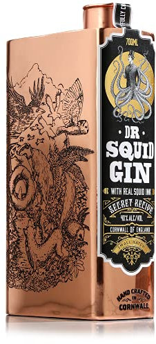 Pocketful Of Stones Dr Squid Gin – Black Gin with Squid Ink, Small Batch Cornish Spirit That Turns Pink. Presented in A Unique 70cl Copper Flask. 40% ABV