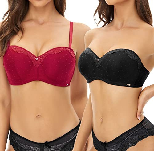 SHEKINI Femme Soutien-Gorge Classique Push Up avec Armatures Brassière en Dentelle Bretelles Amovibles Non Rembourré sous-vêtements Paquet de 2