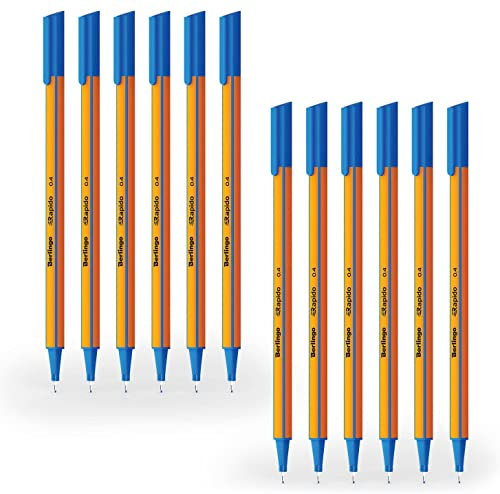 Berlingo Fineliner Set, 12 Stück, 0.4mm, dreieckige Form, Farbige Stifte, metal Spitze, Schreiben, für das Büro, das Home Office oder die Schule und Uni, Serie Rapido (Blau)
