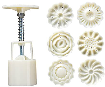 Heall Mondkuchenform Presse 6 Motivmarken 50 g Mooncake Blume Round Backware Cookie Cutter DIY Handdruckkeks Mooncake Formpresse