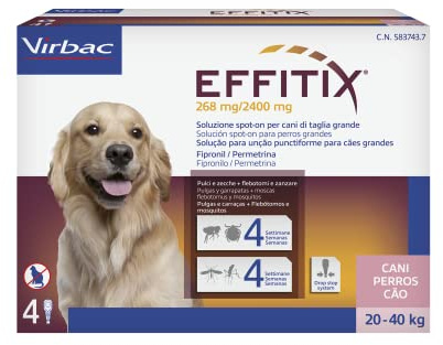 EFFITIX LARGE 20/40 KG (4 pipette) – Efficace contro pulci, zecche e flebotomi