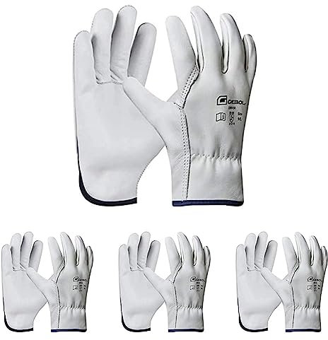 Gebol Driver | Arbeitshandschuhe aus Leder mit hoher Widerstandsfähigkeit | Lederhandschuhe für Herren | Größe XXL (Gr 11) | Weiß | 1 Paar (Packung mit 4)
