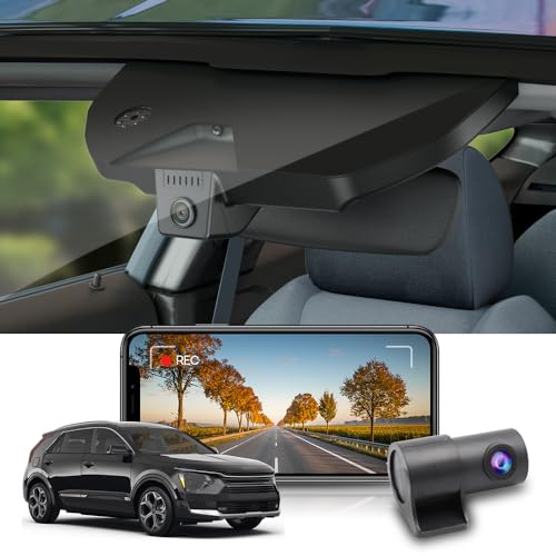 Fitcamx Dual Dash Cam 2160P+1080P Lämplig för Kia NIRO and NIRO EV 2023 2024 (HD2-AT100), OEM Dashcam 4K UHD Video WiFi, G-sensor, Loop-inspelning, WDR Dash-kamera, Plug & Play, 128GB kort