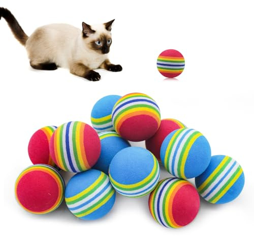 Andiker 12 Pcs Rainbow Cat Toy Ball, 1.38'' Foam Cat Ball Toy for Indoor Cat with 2 Color, Colorful Pet Foam Ball for Kitten Dog Puppy Play Sports Chase Training Interactive Toy Ball (Red+blue)
