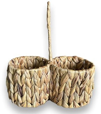 Portabicchieri doppio in giacinto d’acqua resistente 11 * 10 cm, intreccio, design naturale, porta bicchieri