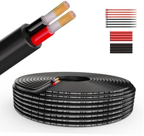 Wirelume 16AWG 2x1,5 mm² Elektrischer Draht 2 Adrig Kabel 5V/12V/24V verseilt PVC Stromkabel 100FT/30.48M Niederspannung verzinntes Kupferkabel Mantelleitung Feuchtraumkabel Elektrokabel
