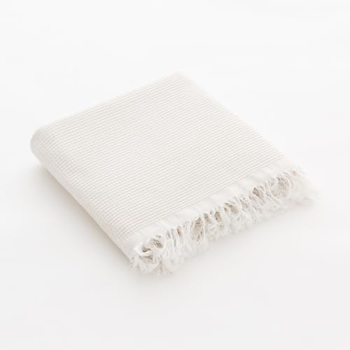 GAMUSI Fouta Pareo Lätt Strand Handduk Honeycomb 90 x 180 cm, vit