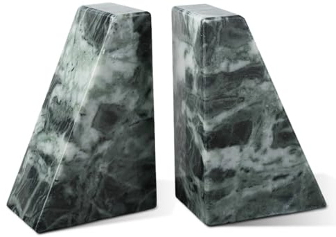 Karibiber Marble Bookends for Heavy Books, Decorative Bookends for Shelves, Green Stone Book Ends, Heavy-Duty Book Ends for Hardback Book & Cookbooks, Unique Book Stopper & Holder, Set of 2