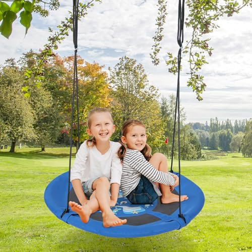 GYMAX Altalena a Nido, Altalena da Giardino con Corde Regolabili, per Interno ed Esterno, Diametro 102 cm, Ideale per Bambini 3-15 Anni (Balena)
