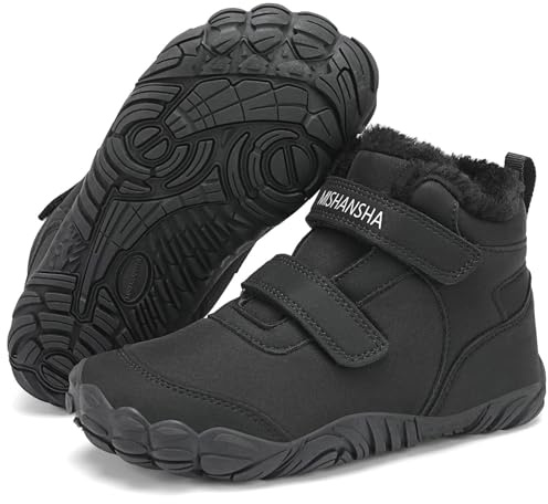 Mishansha Barefoot Enfant Hiver Bottines de Neige Fille Garçon Doublure Chaude Chaussures Hiver Bottes Noir 25 EU
