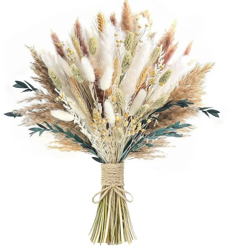xin's convey 126pcs Dried Pampas Grass Decorations, Dried Flowers Bouquet, Reed Grass Bouquet for Boho Floral Wedding, Bedroom, Rustic Farmhouse Decor. (White)