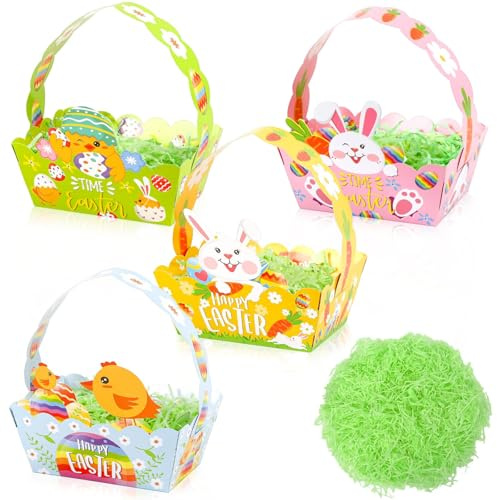 SEPGLITTER Cestino pasquale con erba decorativa, 8 cesti pasquali da riempire con 50 g di erba pasquale verde, fai da te, cestino pasquale fai da te, cestino di Pasqua da riempire per bambini