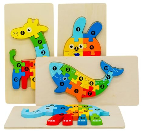 fundabär - Rompecabezas de madera para niños pequeños (juego de 4) Juguetes educativos de aprendizaje con motivos de animales según Montessori