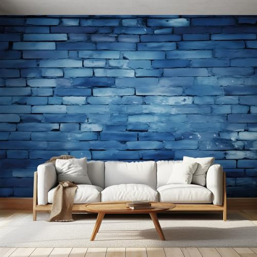Générique Papier Peint Panoramique Vintage Bleu Briques, Papier Peint Intissé Style Champêtre, Photo Trompe l'oeil Grand Mural, pour Salon Chambre Décoration Murale 250cmx175cm
