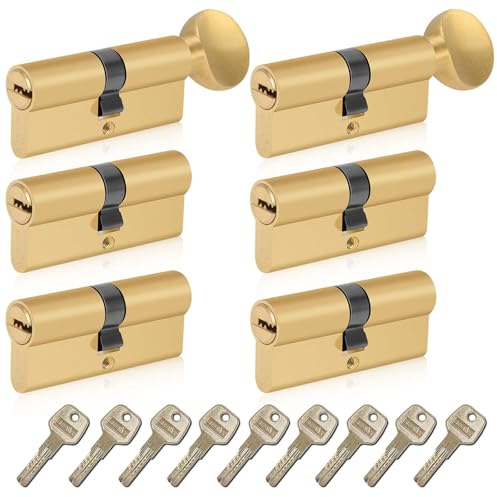 SEPOX® Keyed Alike Euro Cylinder 70mm 35/35 4 Double 2 Thumb Turn Cylinders | For UPVC, Keyed Alike Set, One Key Fits All&Most Applications, for Home, Apartment & Office Doors, Easy to Use, Brass Finish