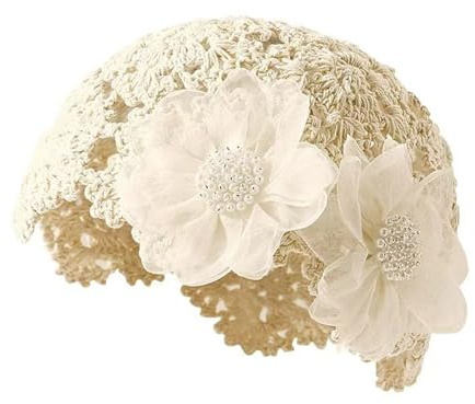 Sombrero de ganchillo - Sombreros de verano para mujer, elegante gorro con perla/flor de diamantes de imitación, sombrero de ganchillo floral para mujer, gorro de verano, sombreros para mujer