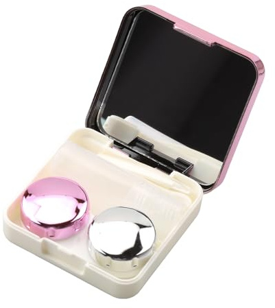 Bojueshaw Contact Lens Case with Mirror,Portable Leakproof Lens Container with Tweezers,Invisible Mirror Box for Home Travel(Rose Red)