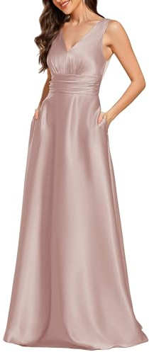 Ever-Pretty Abito Cerimonia Donna Eleganti Lungo Raso Senza Maniche Abito Damigella d'Onore Vestito Elegante Scollo a V Mauve 42