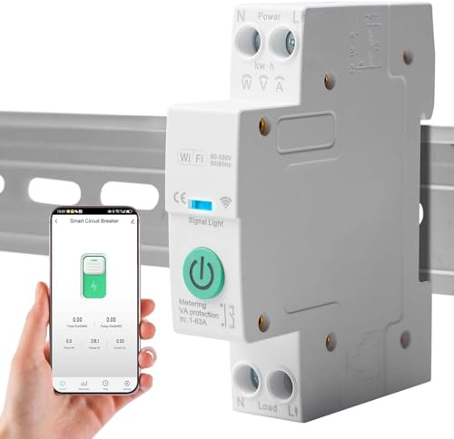 Disjoncteur de protection de circuit intelligent WiFi, 1P Rail DIN Télécommande domestique, Commutateur de télécommande sans fil Compatible avec Alexa et Google Assistant Smart Life TUYA APP (Avec