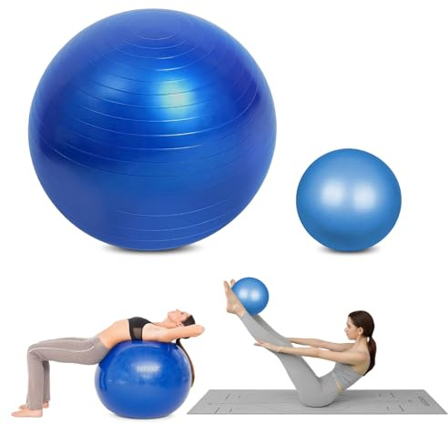 flintronic 65+25cm Palla Fitness, 2 Pezzi Anti-Scoppio e Stabilità, Yoga Pilates Palla con Pompa, Strumento Tappo Pompa, E Manuale per Ginnastica, Yoga, Esercizi di Equilibrio, Allenamento, Fitness