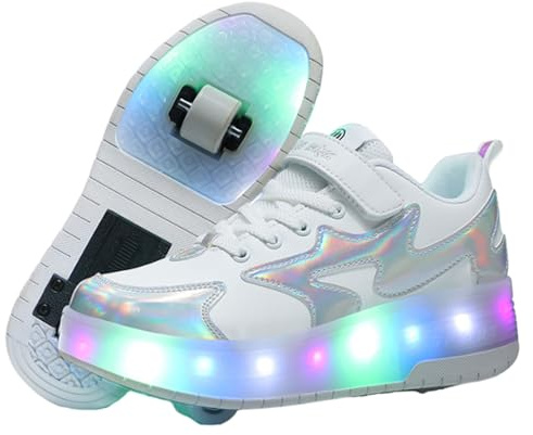 Kraftpaid Zapatillas Deportivas con Dos Ruedas y Luces,Zapatillas de LED,Zapatillas de Skateboard con Dos Ruedas,Recargables,Multiusos,para Regalos navideños creativos para niños