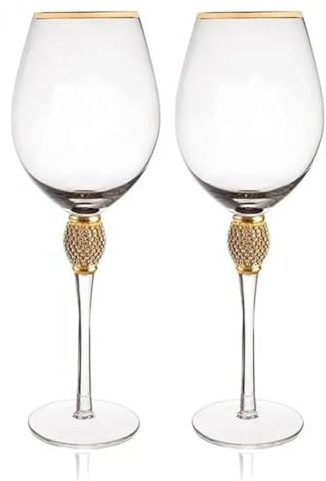 Aboiled Wine Glasses Long Stem Champagne Flutes Crystal Gold Rimmed Wine Glasses 2Pcs Red Wine Glass