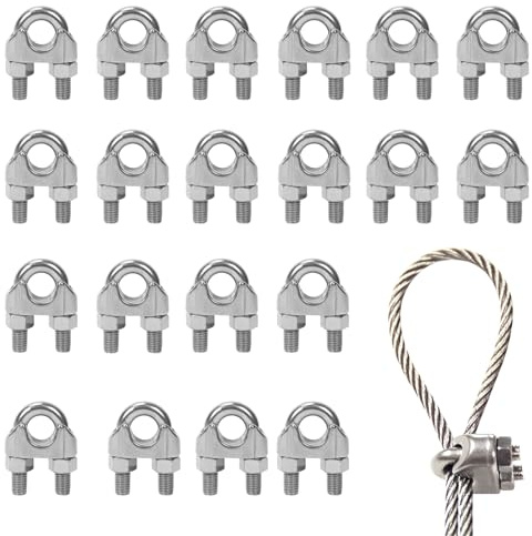 KASESSS 20Pezzi Morsetti per Cavo Acciaio 4mm, M4 Morsetti per Filo Stendibiancheria, Inox Morsetti per Cavetto Acciaio 4mm, Clip per Cavo acciaio per Filo Ø 4 mm, per Cavi Metallici,Vela Ombreggiante