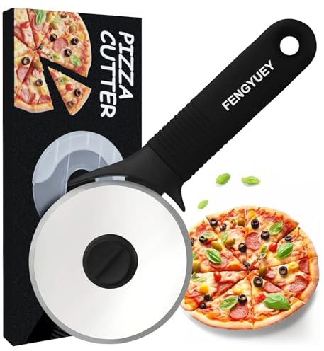 FENGYUEY Roulette Pizza [Original] - Coupe Pizza Couteau a Pizza Silicone et Lames Découpe Pizza Cutter Acier Inoxydable avec Couvercle de Protection | Noir