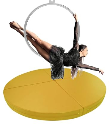 Pole-Dance-matta, rund aerial hoop fallskyddsmatta för hemmagymmet – 120/200 cm Pole-Dance och yogafitnessmatta, 3/5 cm tjock säkerhetsmatta för övningar, gul färg, perfekt