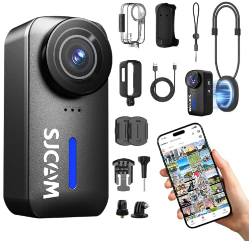 SJCAM C110Plus Cámara Vlogging 4K con Sin Tarjeta,Mini Body CAM Visión de 170°,Grabación de Audio & Vídeo,Estabilización de 6 Ejes,Zoom 8X,30M Impermeable,Cámara Deportiva para Moto,Viajes,Exteriores