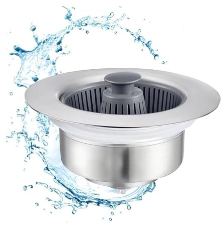 Tapon Fregadero Cocina y colador Fregadero combinación, Tapón Fregadero Cesta Universal, Tapón Desague Fregaderos con Filtro, 3 en 1 de Acero Inoxidable tapón Fregadero Cocina,con Orificio de 75-86 mm