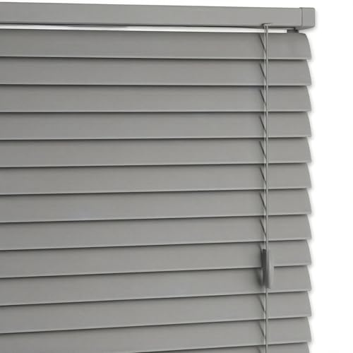 AQS - PVC Venetian Window Blinds - Easy Fit Curtains Trimmable Fittings - Windows Treatment Shutters Twist Open Close - Moisture Resistant Slats Wall & Recess Mount (Grey/Silver, 105W x 150H cm)