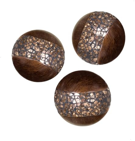 Creative Scents Schonwerk Brown Walnut Decorative Orbs for Bowls and Vase Fillers (Set of 3) Resin Sphere Balls for Living, Dining Room, Coffee Table Centerpiece Home Decor - Great Gift Idea