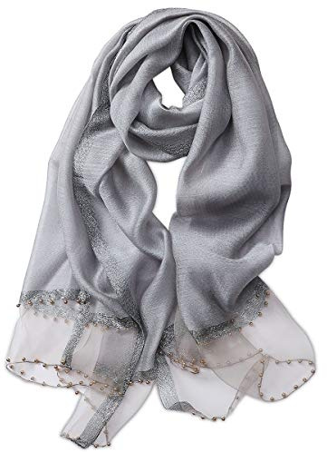 LumiSyne Primavera Nuovo Stile Sciarpa In Chiffon Di Seta Donne Elegante Sciarpa Tinta Unita Moda Tulle Cuciture In Seta Decorazione Di Perline Stole Lungo Scialle Di Protezione Solare