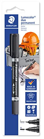 STAEDTLER Doppel-Marker für Heimwerker Lumocolor duo permanent, zur Beschriftung großer und kleiner Werkzeuge und Werkzeugboxen, 2 Spitzen F+M, wasserfest, Made in Germany, Schwarz, 348-9 BK-1