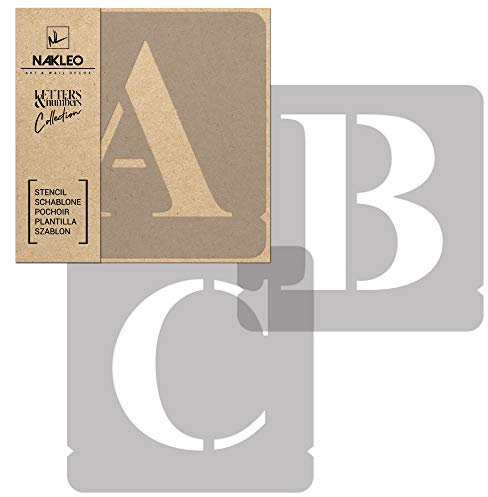 NAKLEO Plantillas de Alfabeto para Pintar Set 42 Piezas, 14cm Letras y Números Times Roman Fuente Mayúscula, Stencil Plástico y Reutilizable para Dibujar DIY Artesanía, Pared Piso Madera Tejido